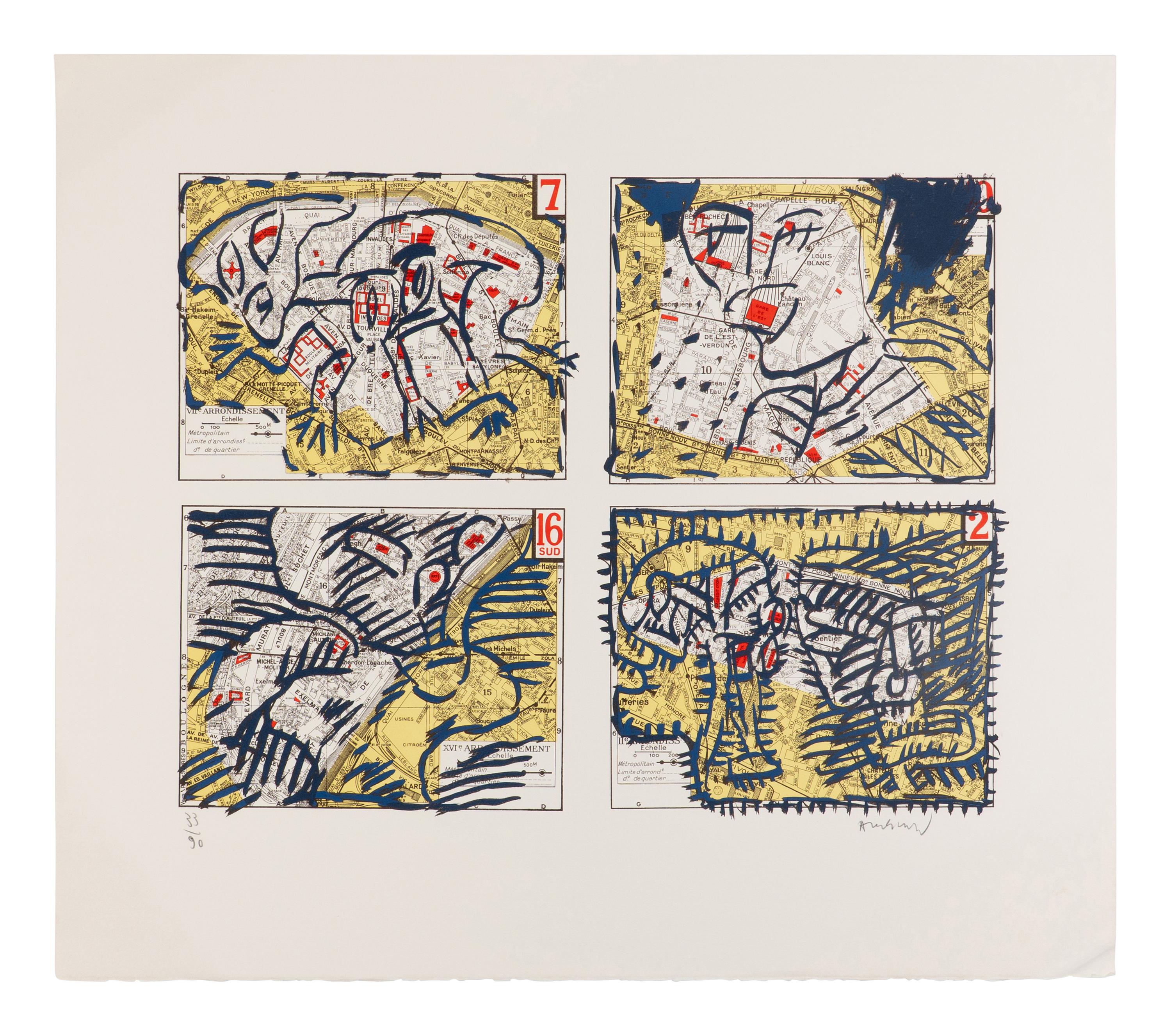 Tardieu, Dame Taride, Taches d'exclamation, Quatre arrondissements, and Le Layetier (5 works), ca. 1982-1990