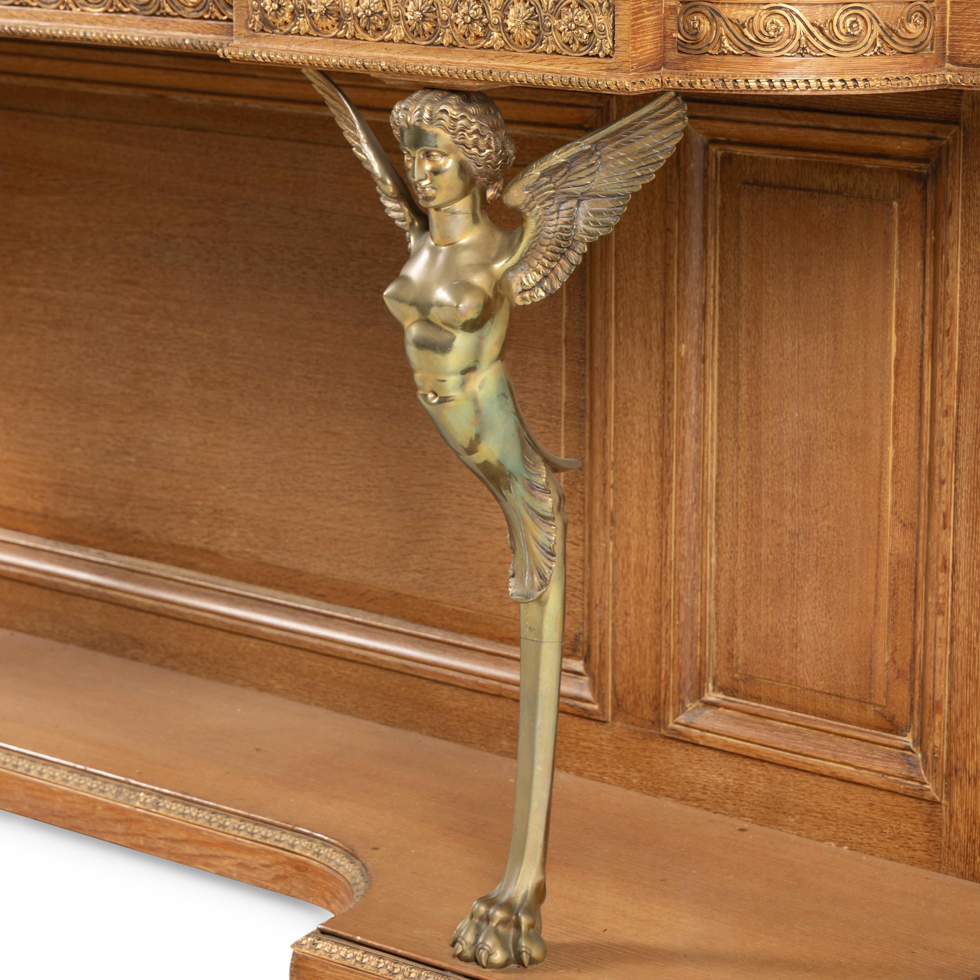 An Empire Style Gilt Bronze Mounted Oak and Rouge Marble-Top Console Desserte