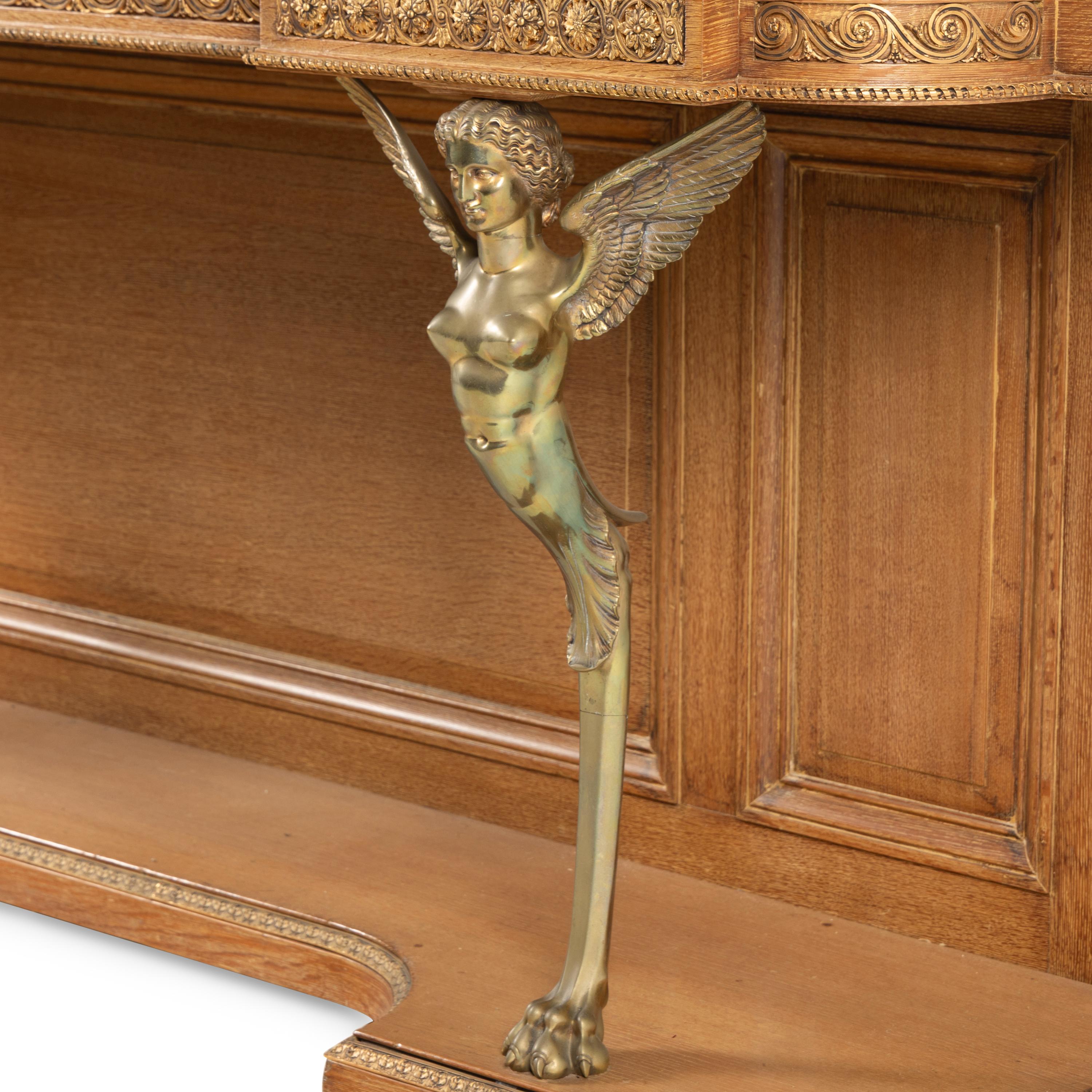 An Empire Style Gilt Bronze Mounted Oak and Rouge Marble-Top Console Desserte