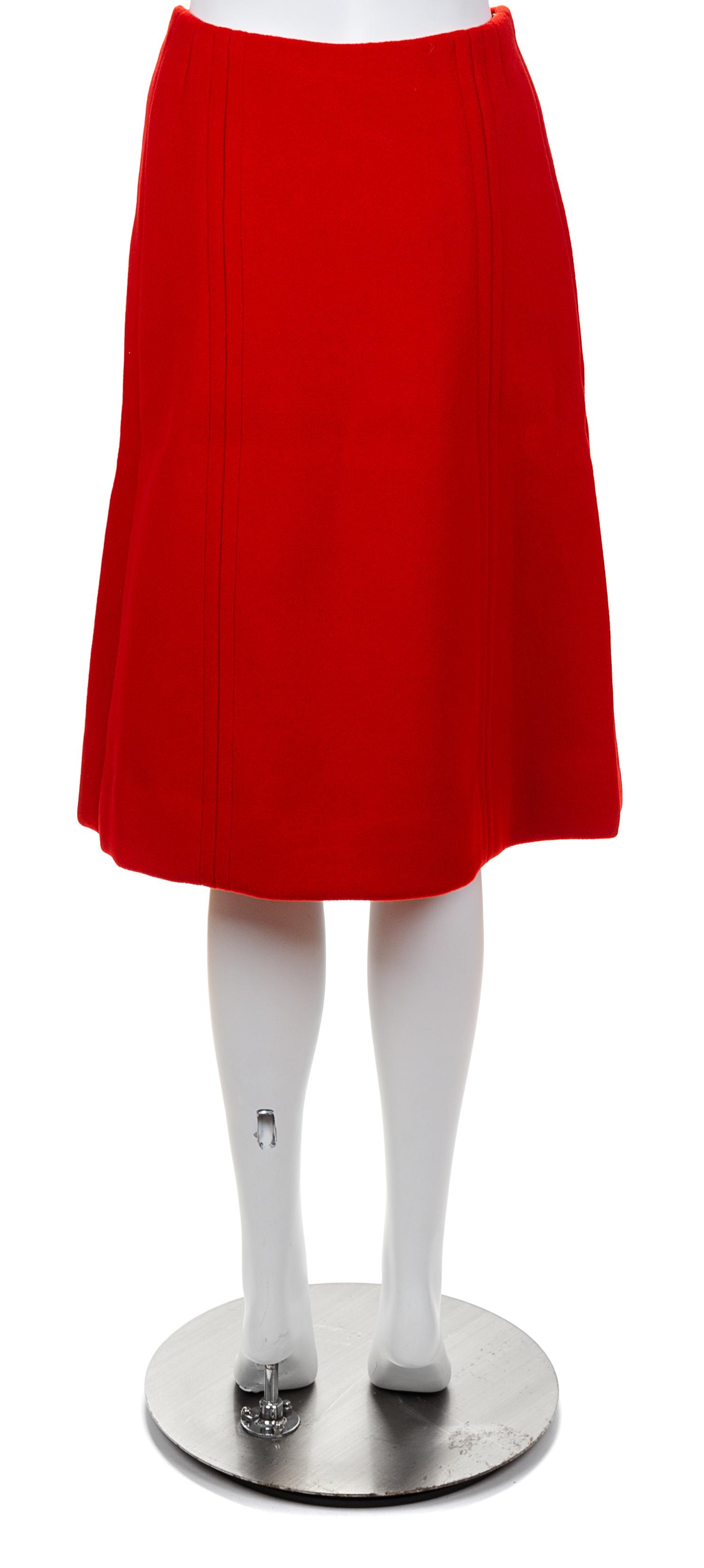 An Hermès Vintage Red Wool Skirt, No size.
