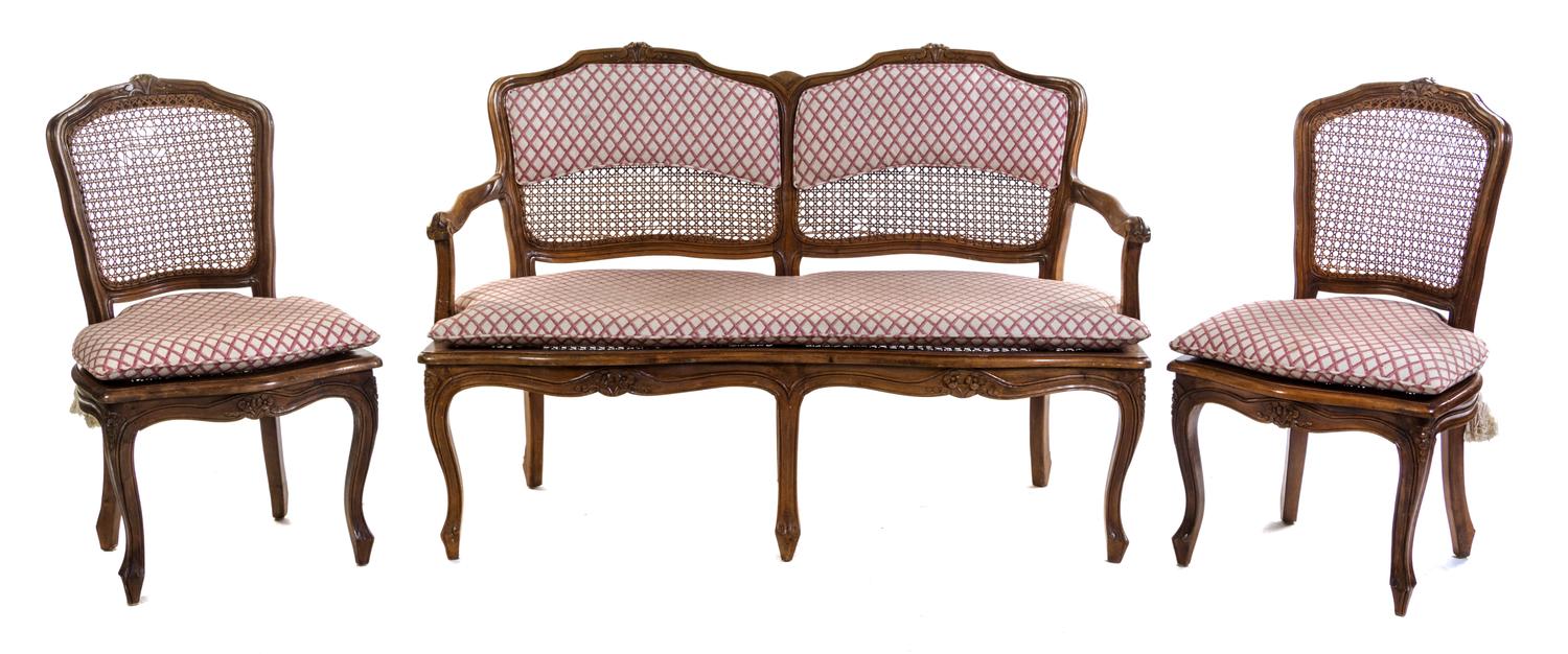 A Louis XV Style Walnut Salon Suite Width of settee 50 inches. — LATE 19TH CENTURY