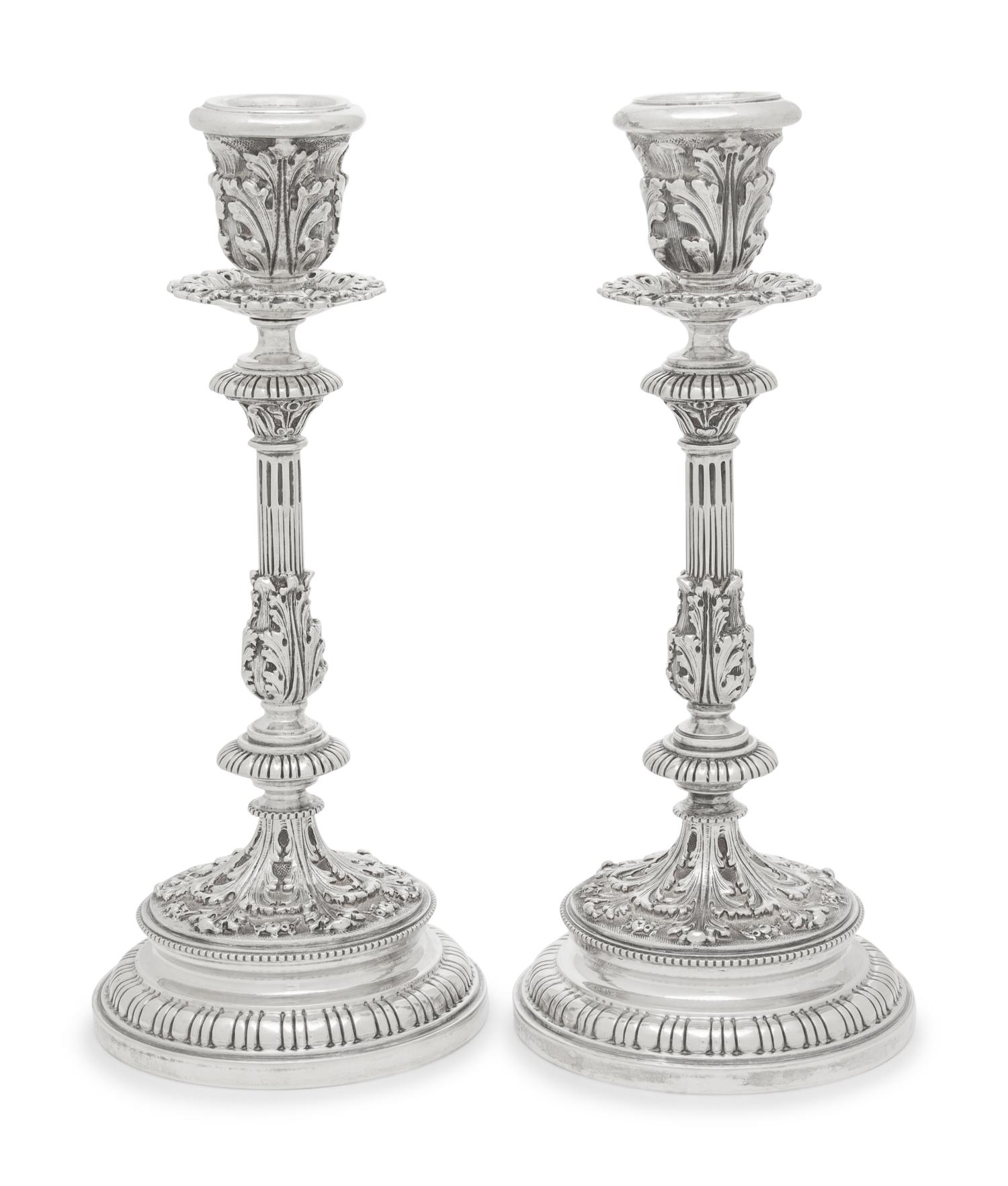 A Pair of Buccellati Silver Candlesticks