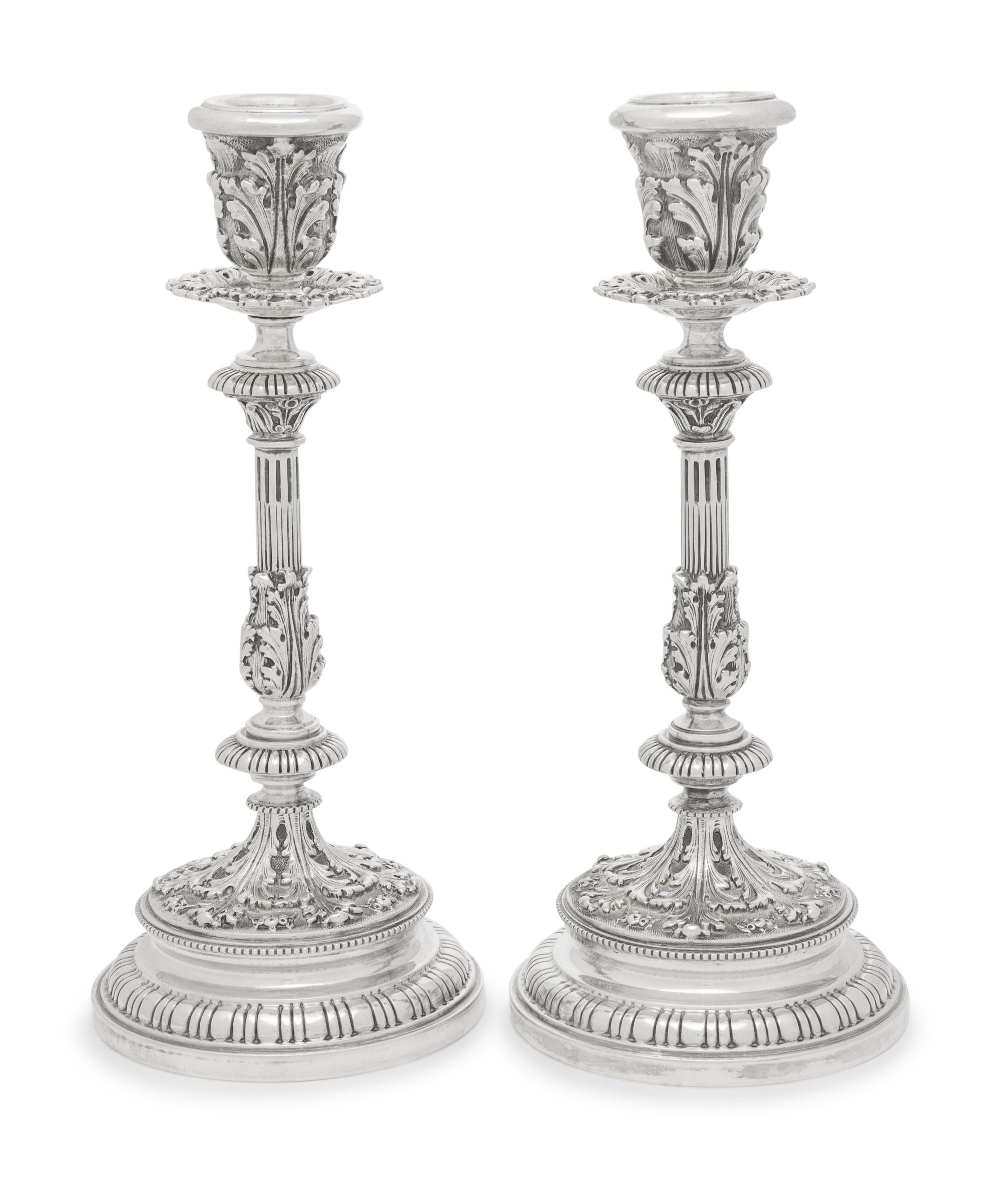 A Pair of Buccellati Silver Candlesticks
