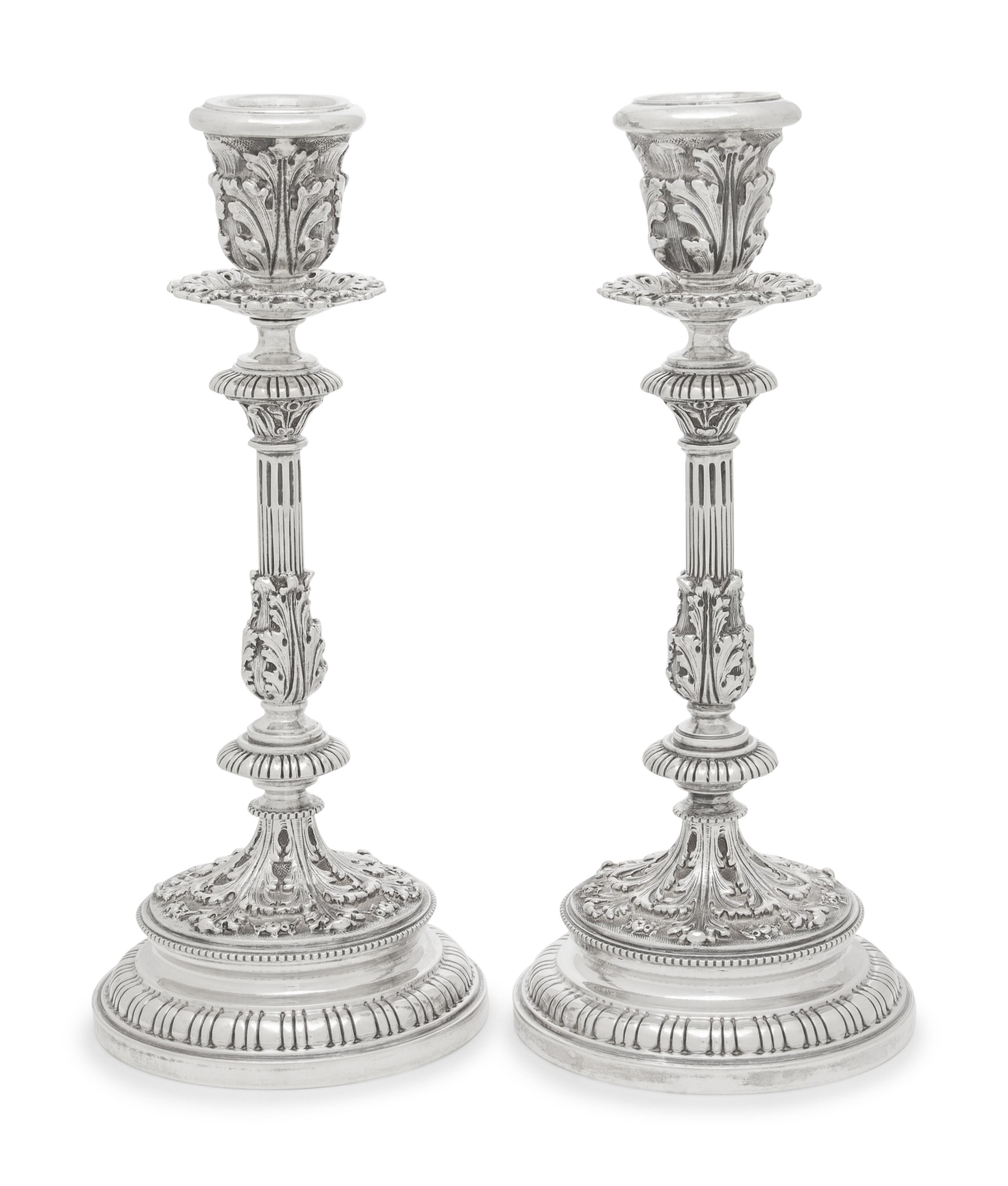 A Pair of Buccellati Silver Candlesticks