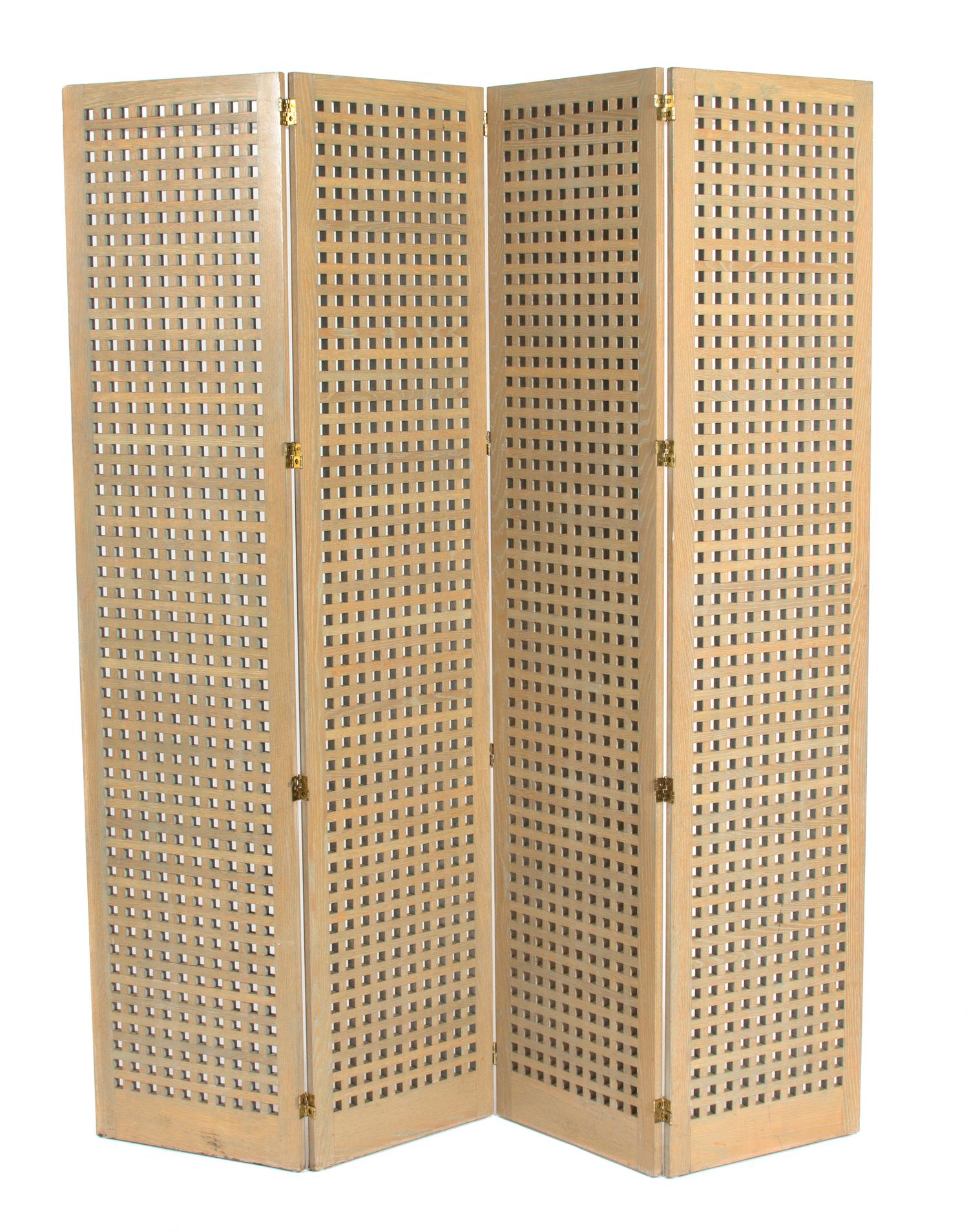 A Contemporary Limed Oak Four-Panel Screen Each panel height 79 x width 18 inches. — 20TH CENTURY
