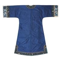 A Chinese Blue Silk Lady's Jacket, Late 19th-Early 20th Century 晚清-民國 藍地團龍紋鑲仙鶴梅花邊女褂
