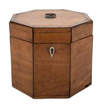 A George III Octagonal Walnut Tea Caddy with Satinwood Inlay