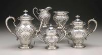 Five piece sterling silver repoussé coffee and tea service s. kirk & son, baltimore, md, early 20th century