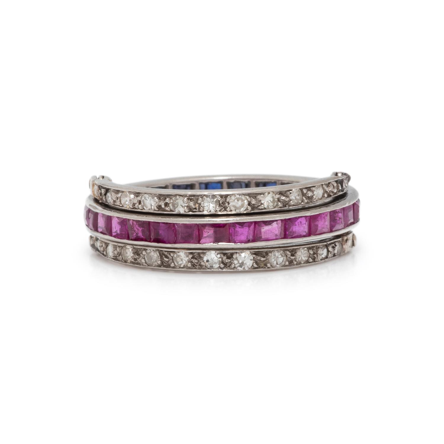 DIAMOND, RUBY, AND SAPPHIRE FLIP RING