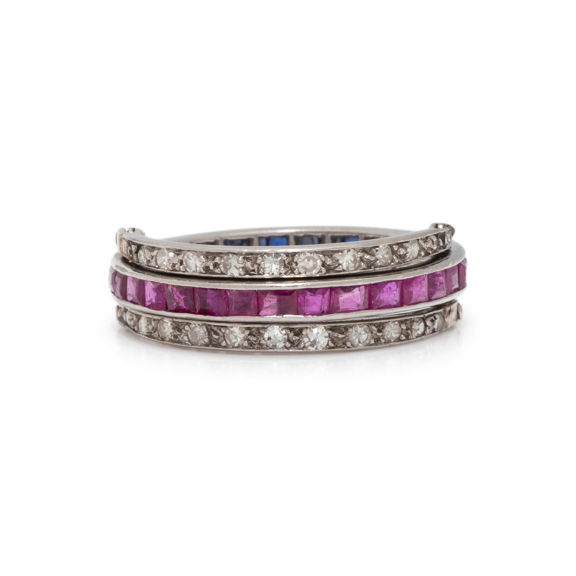 DIAMOND, RUBY, AND SAPPHIRE FLIP RING