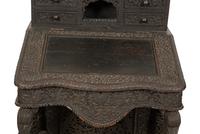 An Anglo-Burmese Carved Teak Davenport Desk
