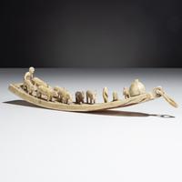 Inupiat Carved Miniature Model, Herding Reindeer