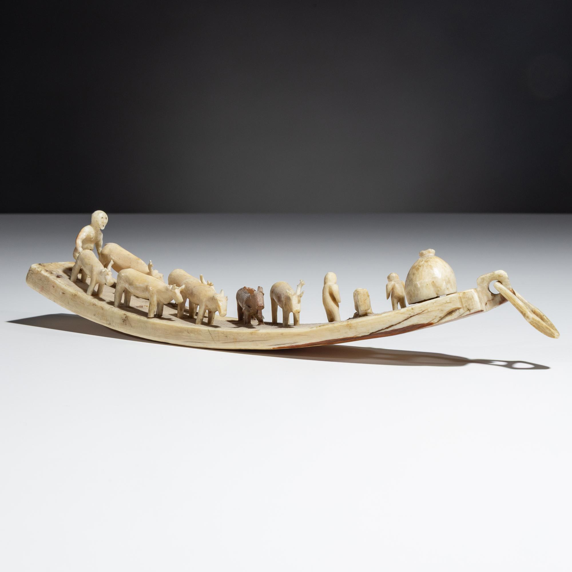 Inupiat Carved Miniature Model, Herding Reindeer