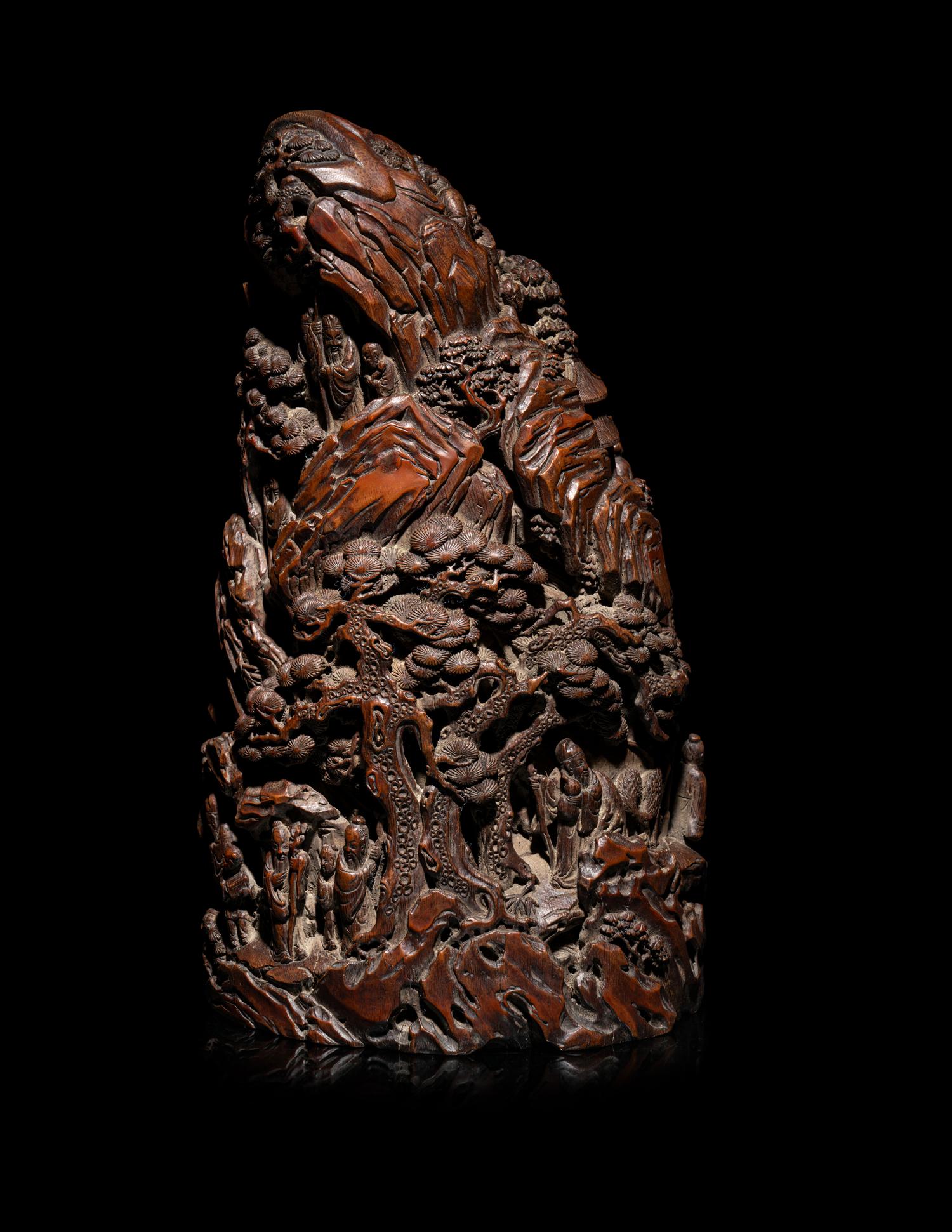 A Chinese Bamboo Root Carving of a Mountain