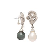 CULTURED PEARL, DIAMOND, AND PLATINUM EARRINGS