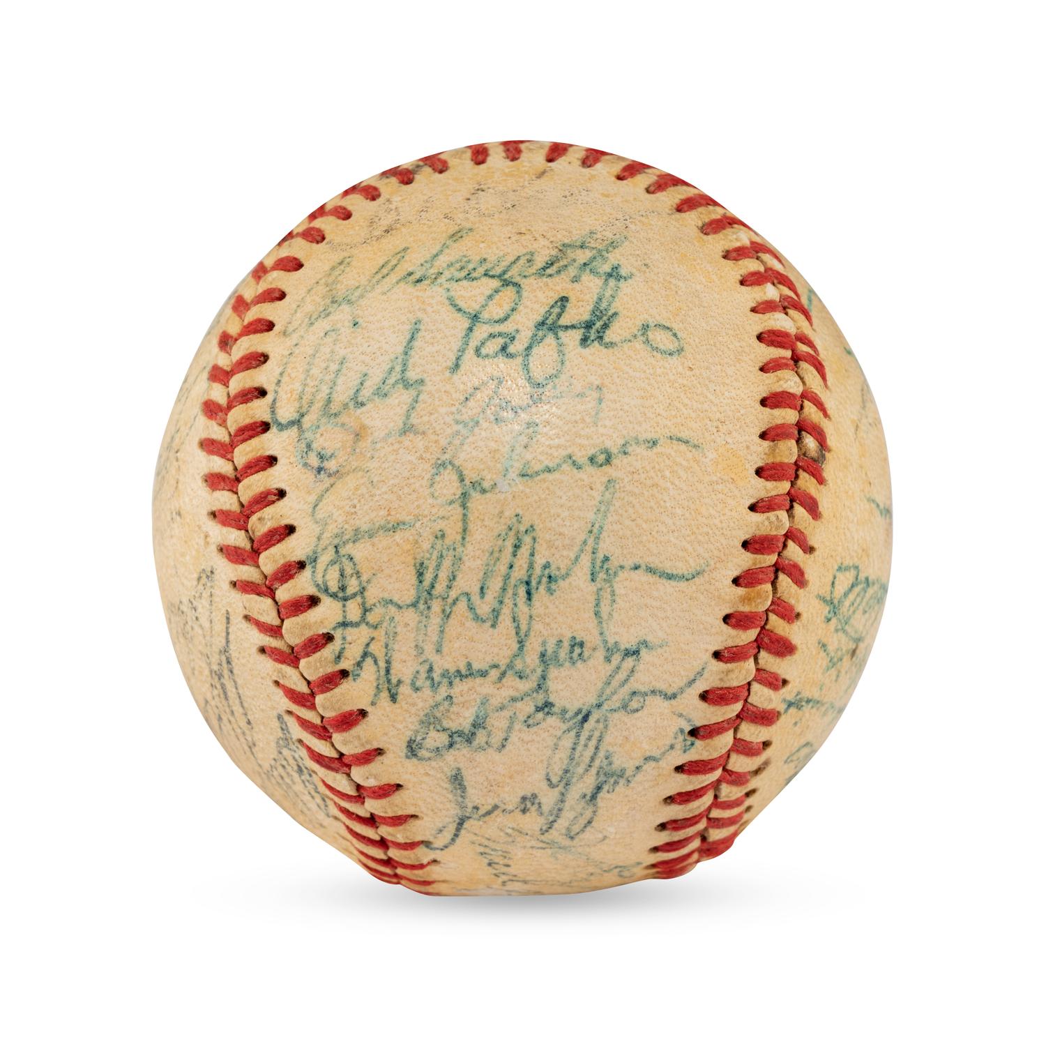 A 1957 World Series Champions Milwaukee Braves Team Signed Autograph Baseball Including Hank Aaron (JSA Letter of Authenticity),