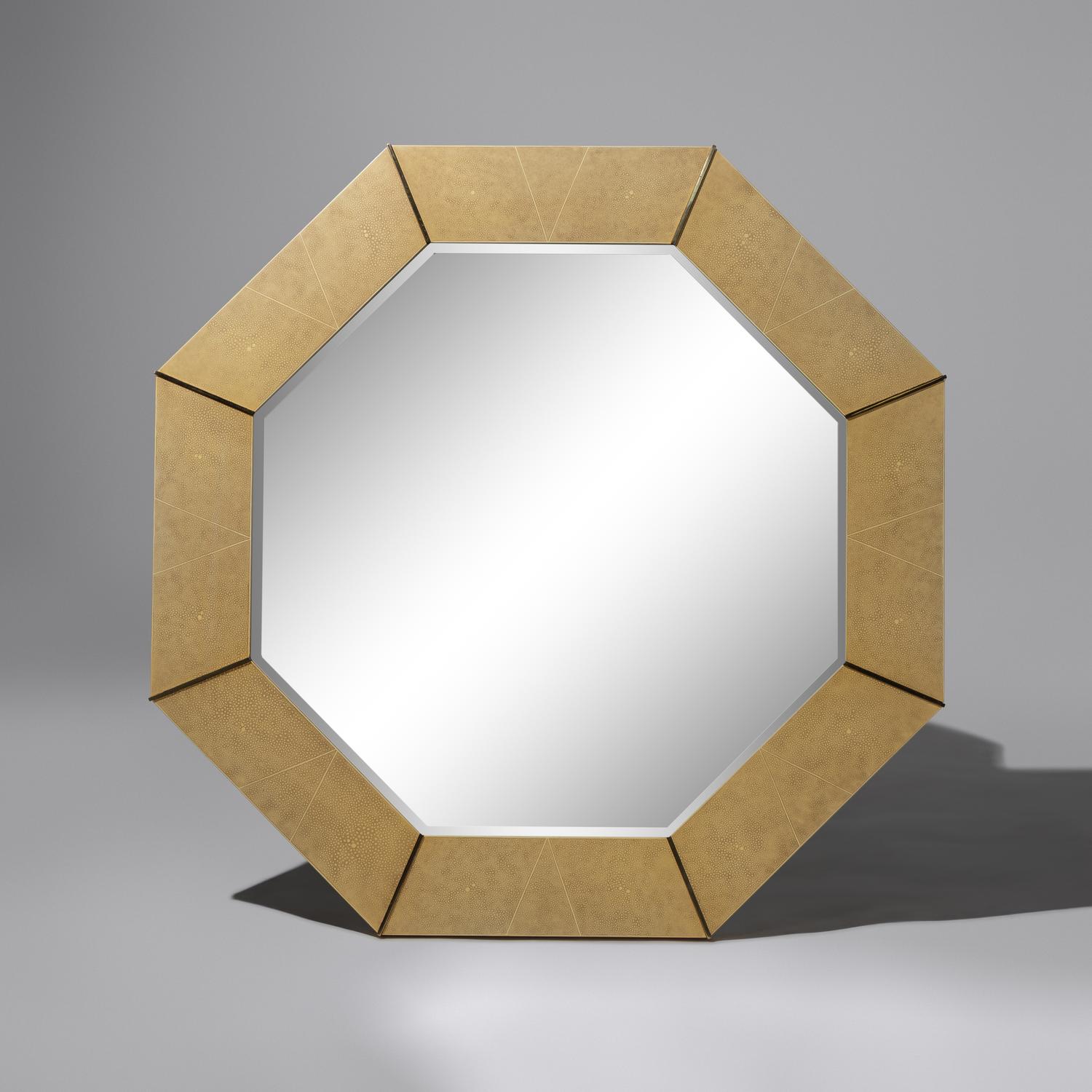 Faux-Shagreen and Brass mirror, c. 1970