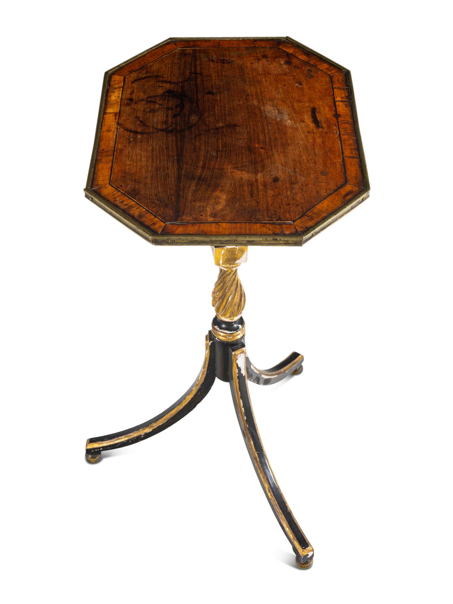 A Pair of Late George III Rosewood, Satinwood, Ebonized and Parcel-Gilt Side Tables