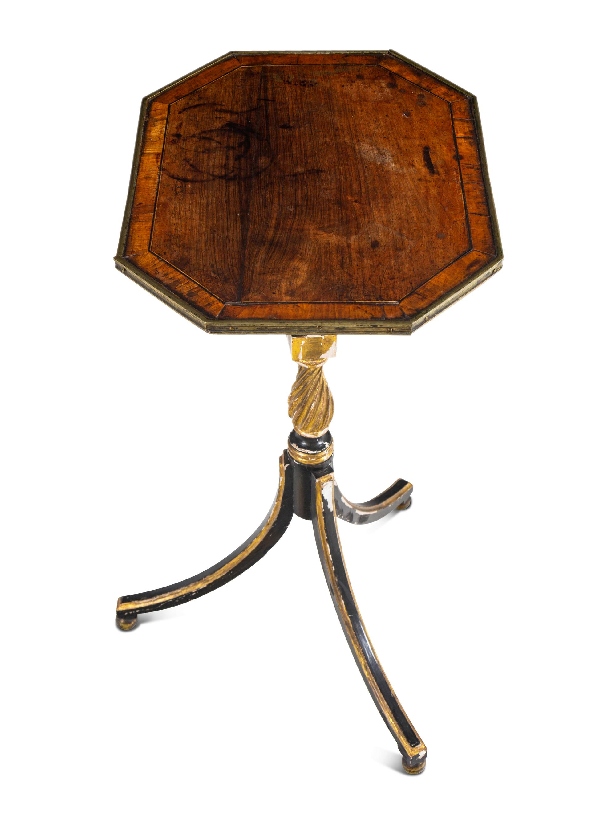 A Pair of Late George III Rosewood, Satinwood, Ebonized and Parcel-Gilt Side Tables