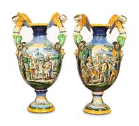 A Pair of Italian Majolica Urns