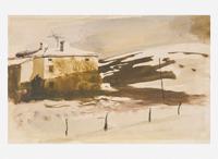 Andrew Wyeth (American, 1917-2009) - Kuerner's House and Barn (Christmas Card)