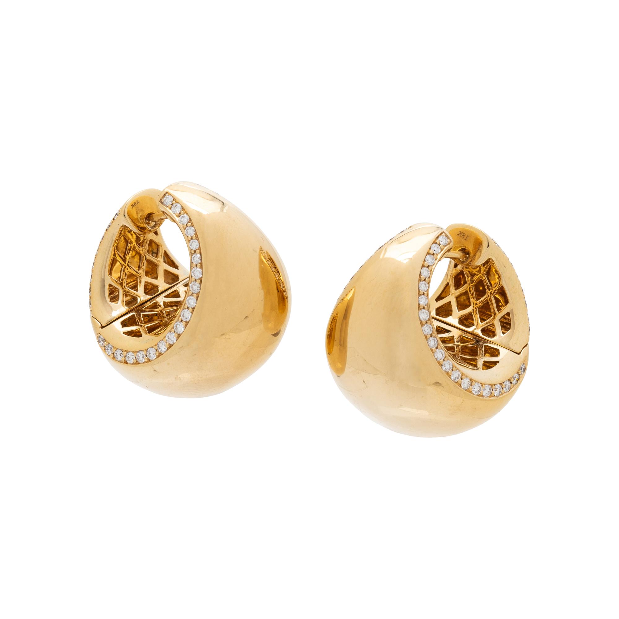 YELLOW GOLD AND DIAMOND HUGGIE HOOP EARRINGS