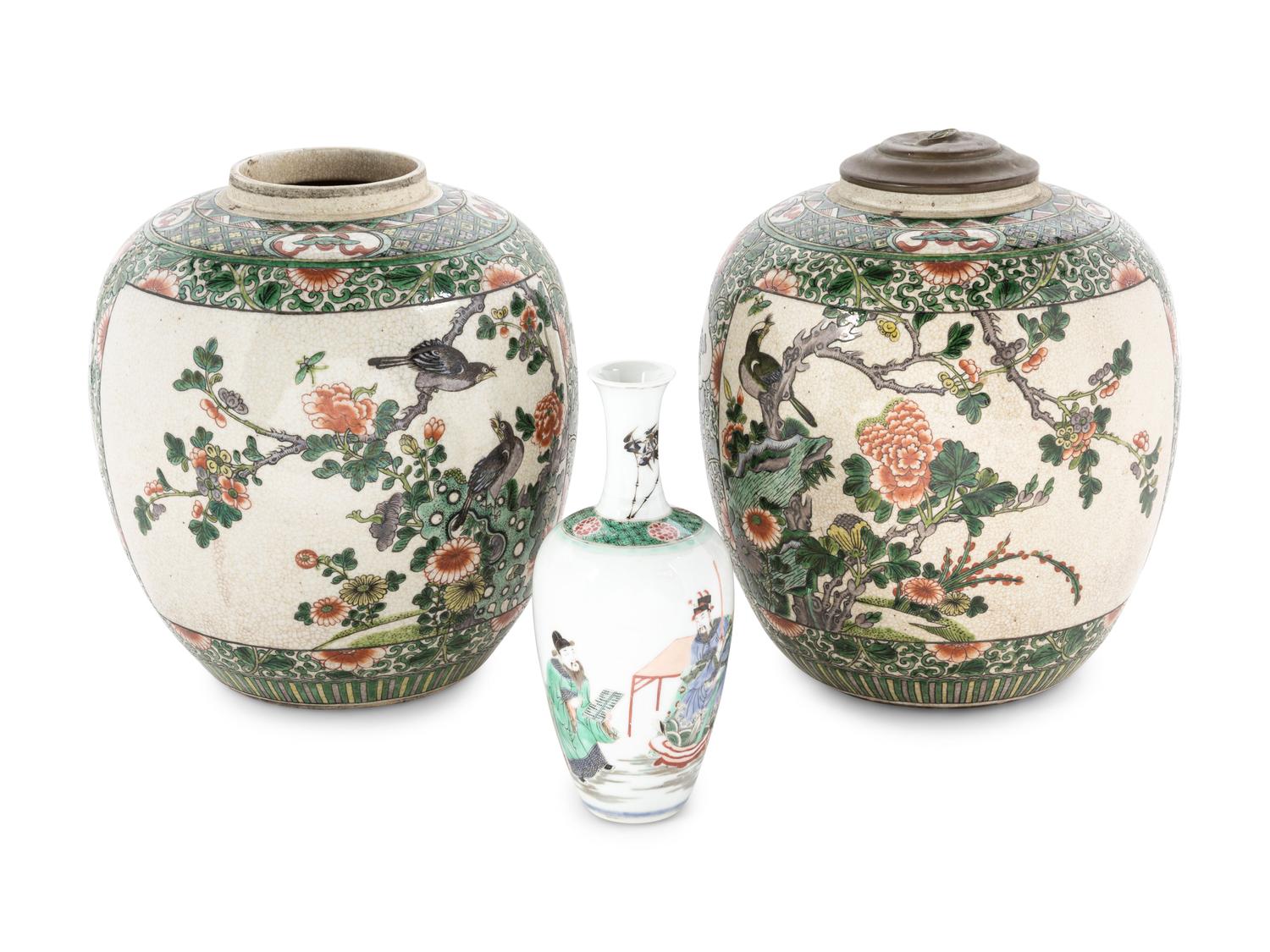 Three Chinese Famille Verte Porcelain Vessels