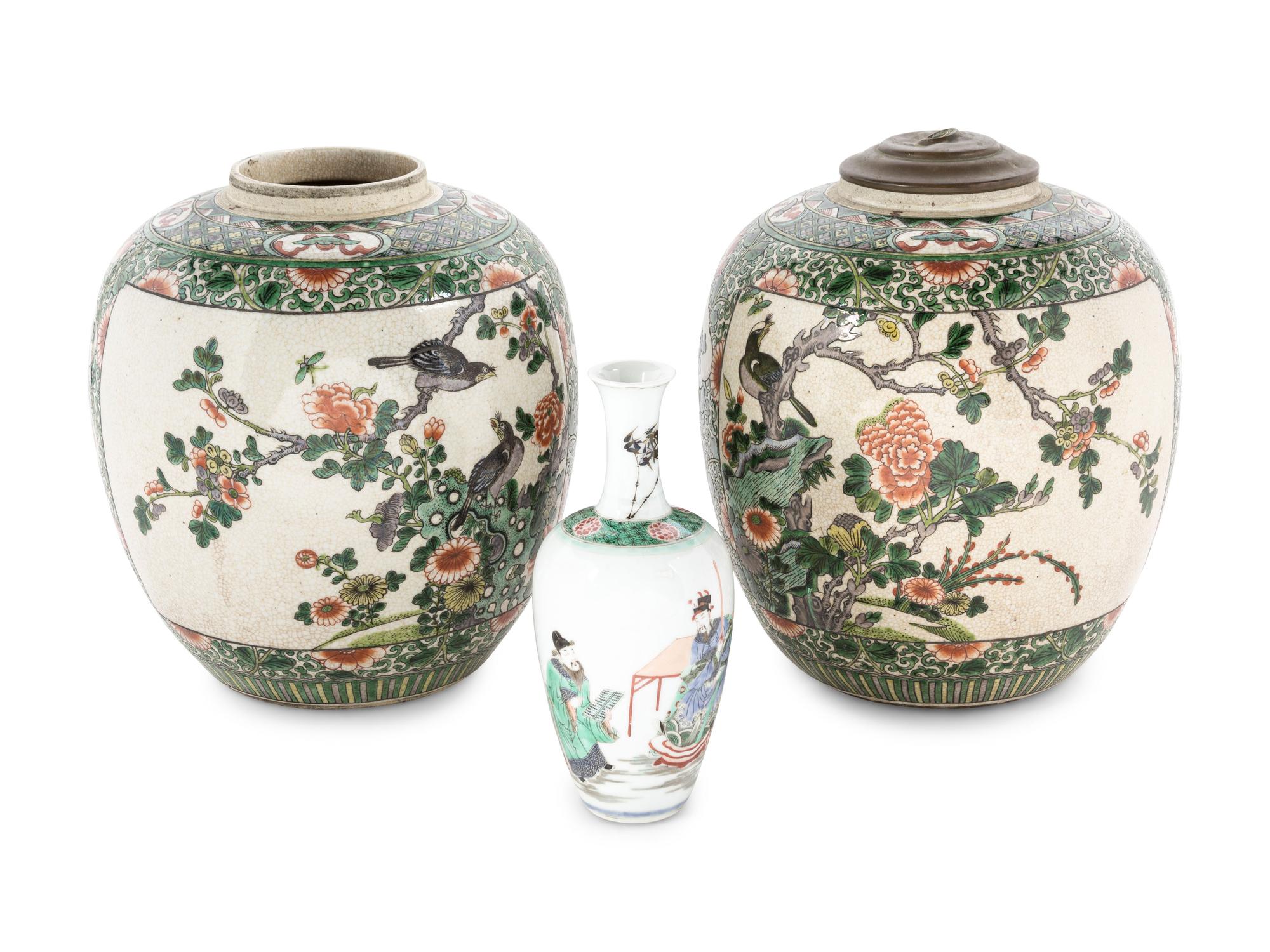 Three Chinese Famille Verte Porcelain Vessels