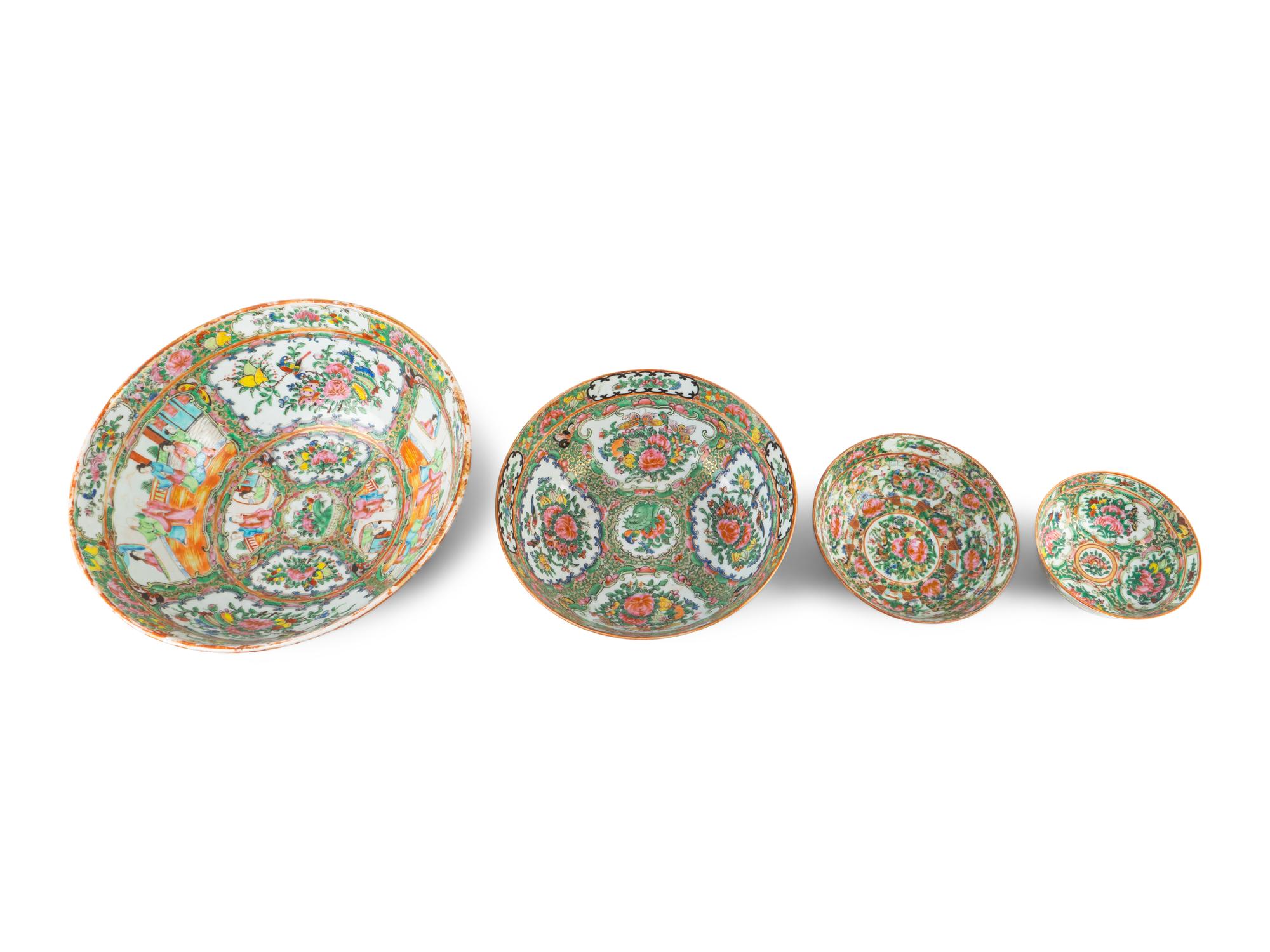 A Group of Four Chinese Famille Rose Porcelain Graduated Center Bowls — 19TH/20TH CENTURY