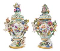 A Pair of Meissen Porcelain Urns and Covers Height 22 inches