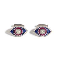 DIAMOND, RUBY AND ENAMEL CUFFLINKS