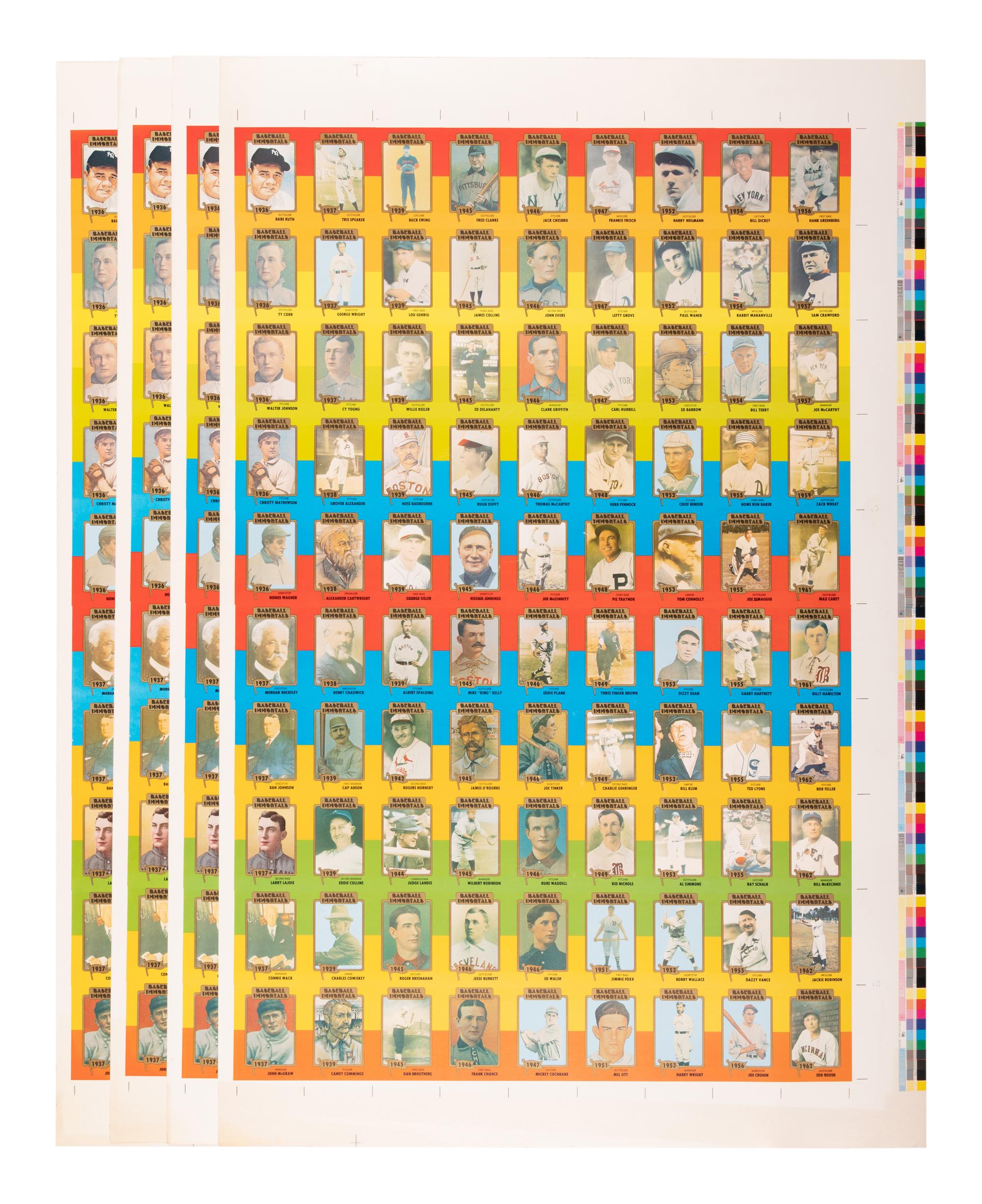 A Group of Five Uncut Sheets of 1980 Baseball Immortals and Home Run Legends Baseball Cards