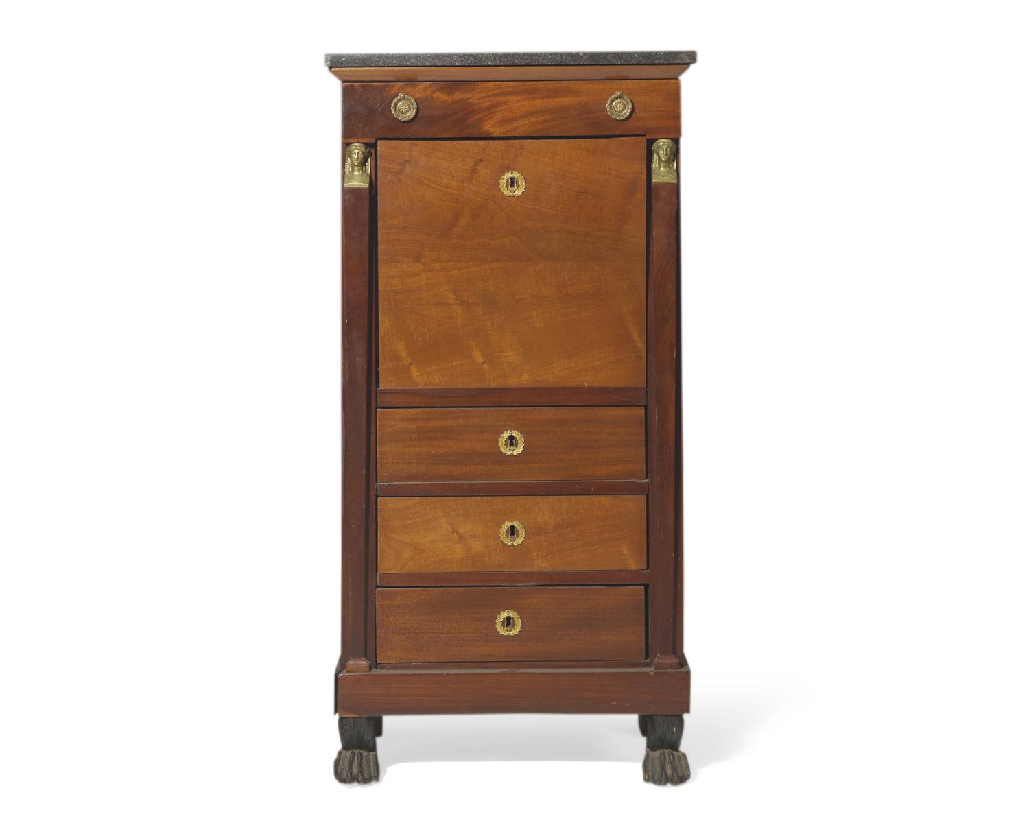 A French Empire gilt bronze-mounted mahogany secrétaire à abattant , 19th century
