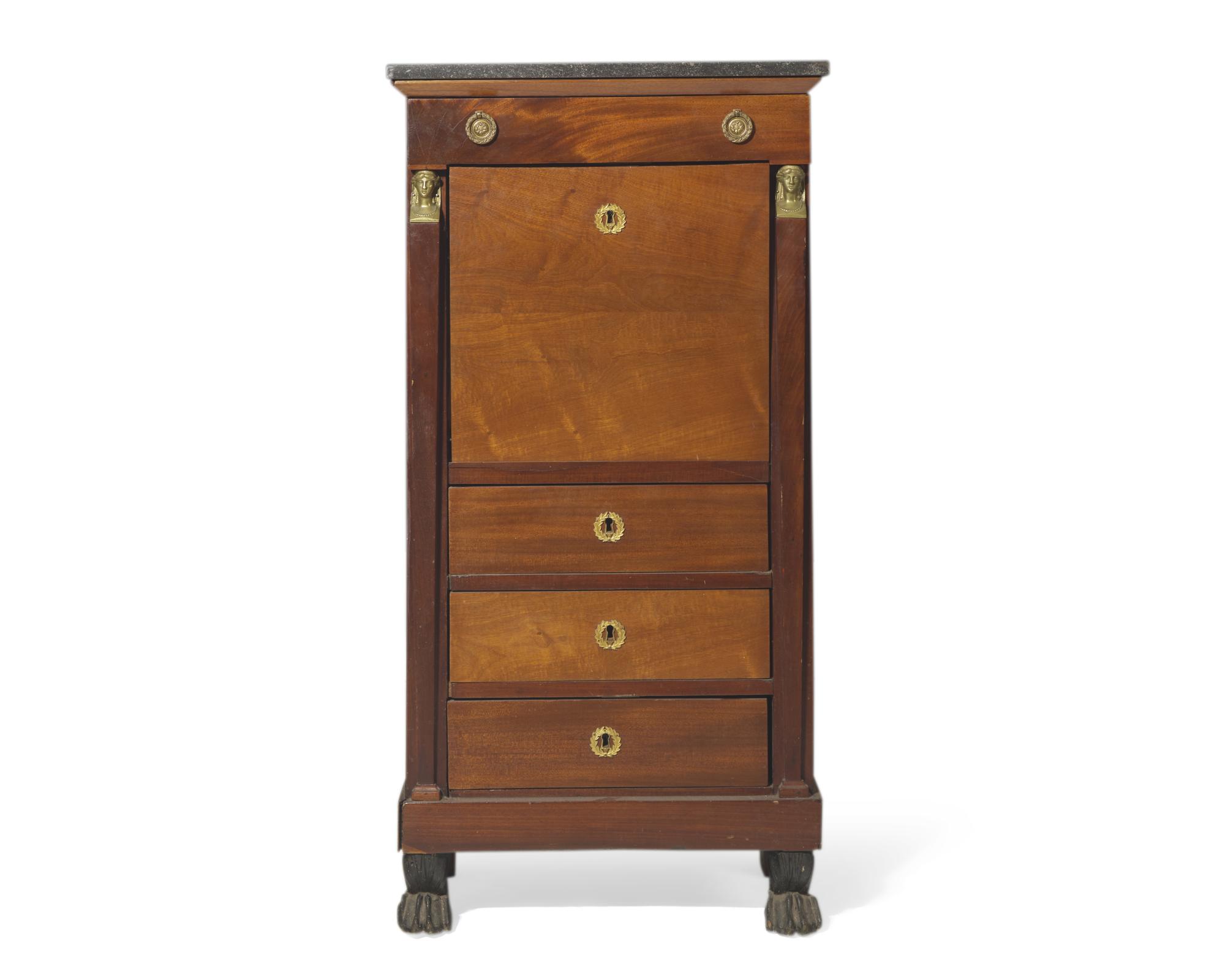A French Empire gilt bronze-mounted mahogany secrétaire à abattant , 19th century