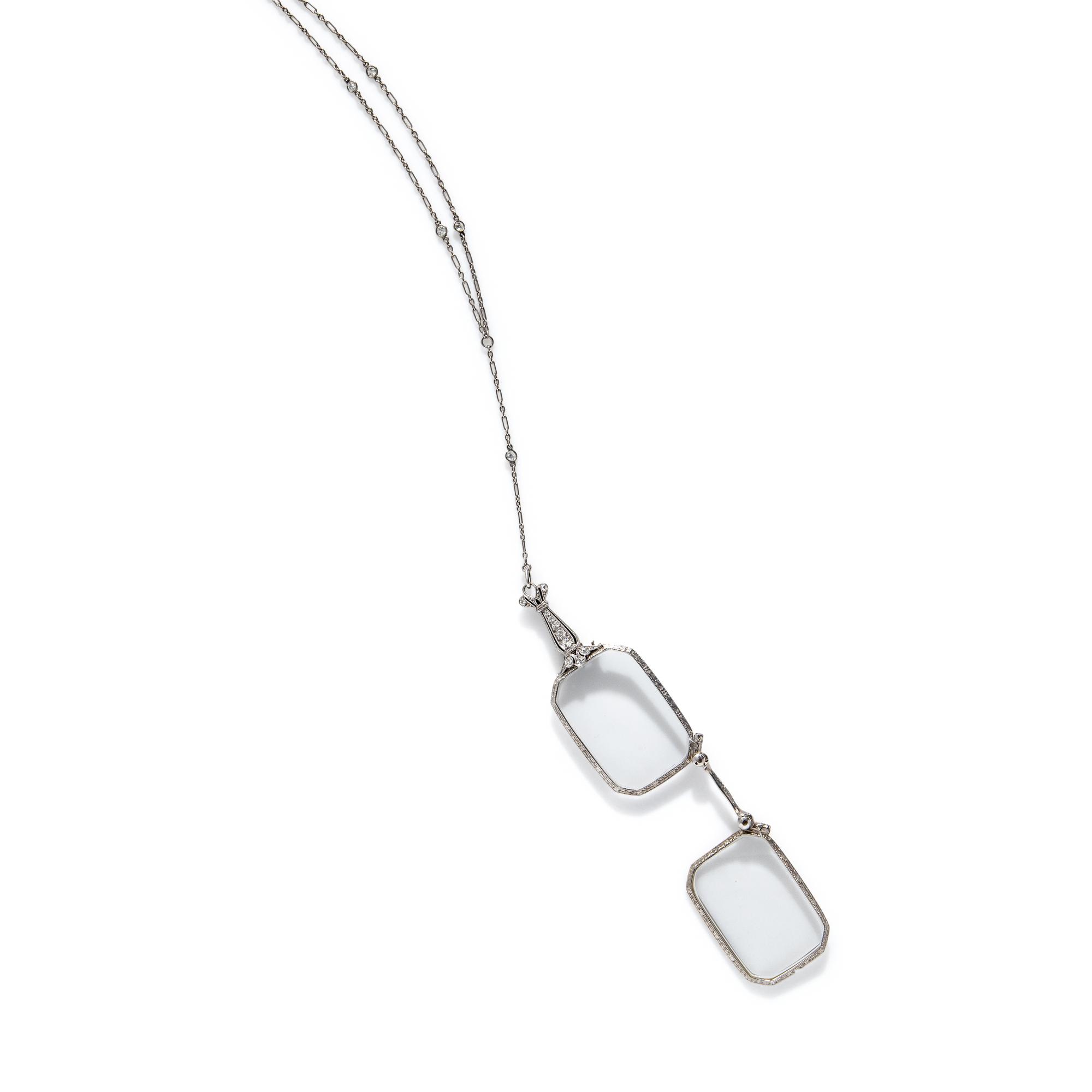 TIFFANY & CO., PLATINUM AND DIAMOND LORGNETTE
