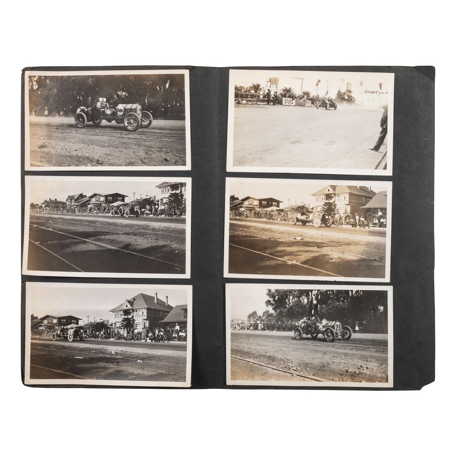 [EARLY PHOTOGRAPHY] --[AUTOMOBILES]. A group of photographs of early automobiles, mechanics and auto shops, including racing action shots, comprising: