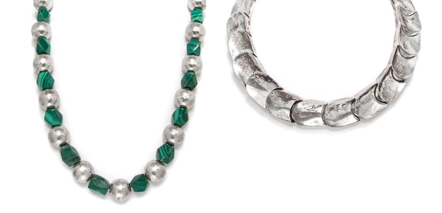 A Collection of Sterling and Malachite Jewelry, Taxco, 14.32 dwts.