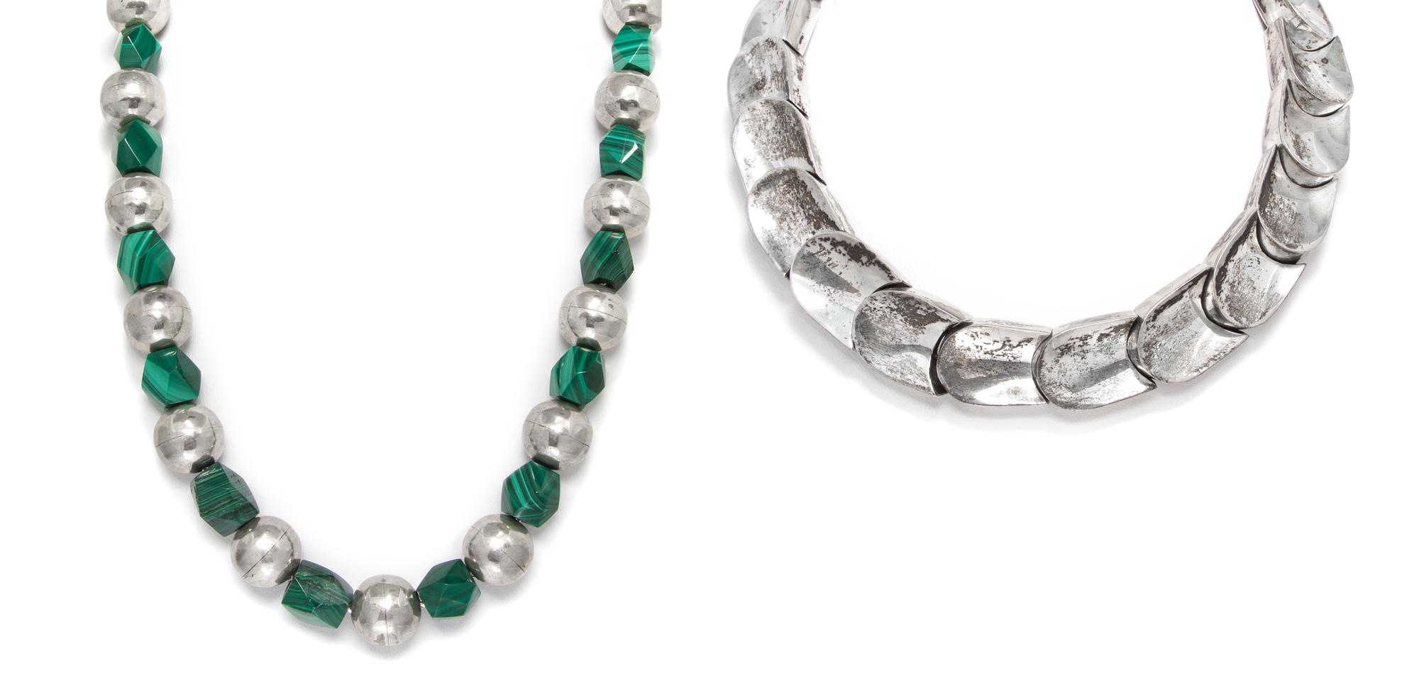 A Collection of Sterling and Malachite Jewelry, Taxco, 14.32 dwts.