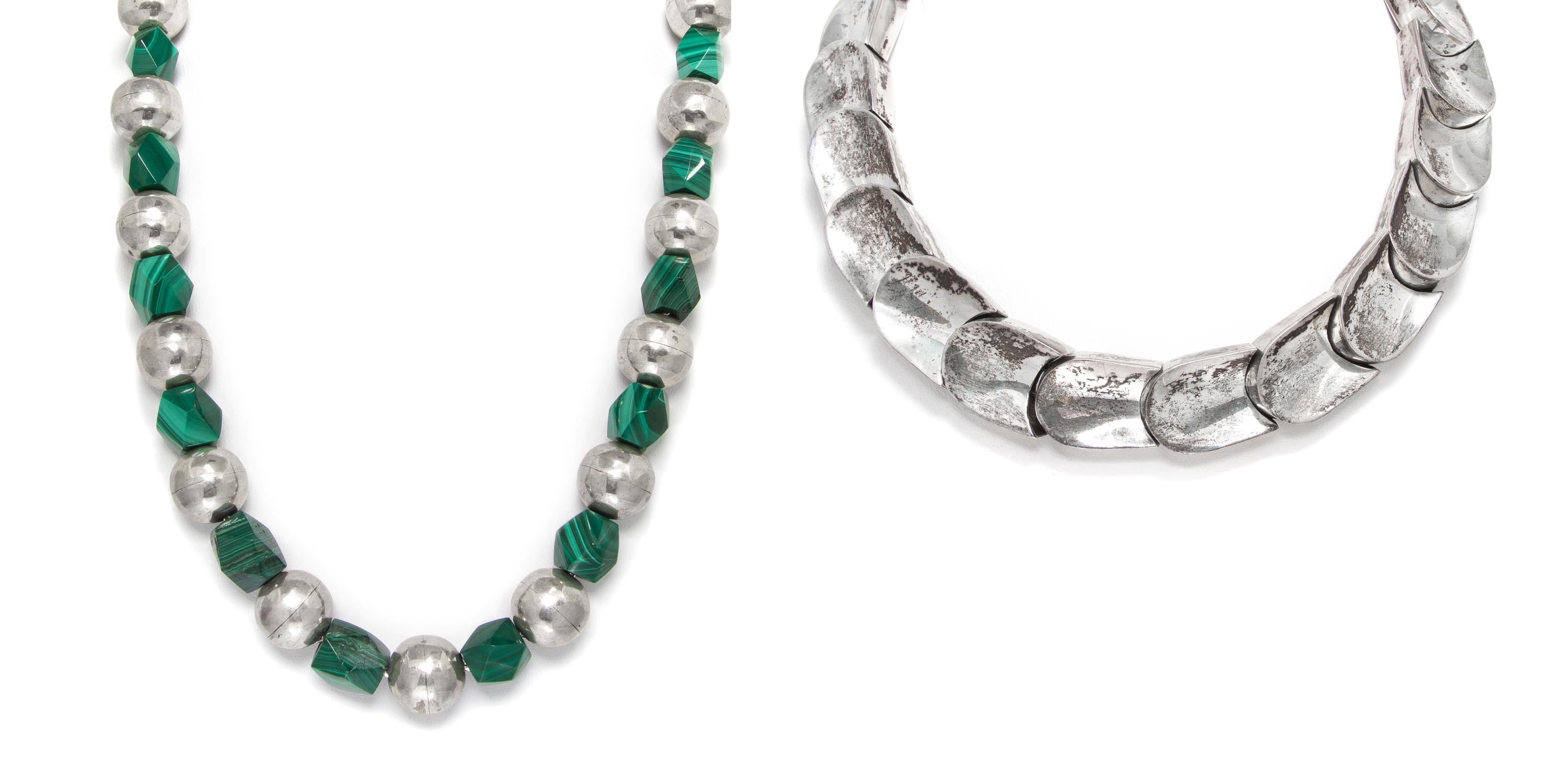 A Collection of Sterling and Malachite Jewelry, Taxco, 14.32 dwts.