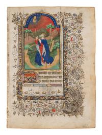CIRCLE OF THE BOUCICAUT MASTER (active Paris, c. 1400-1420) A leaf from a Book of Hours, including a large miniature of David in Prayer, in Latin, illuminated manuscript on parchment [Paris, c. 1410-1420]