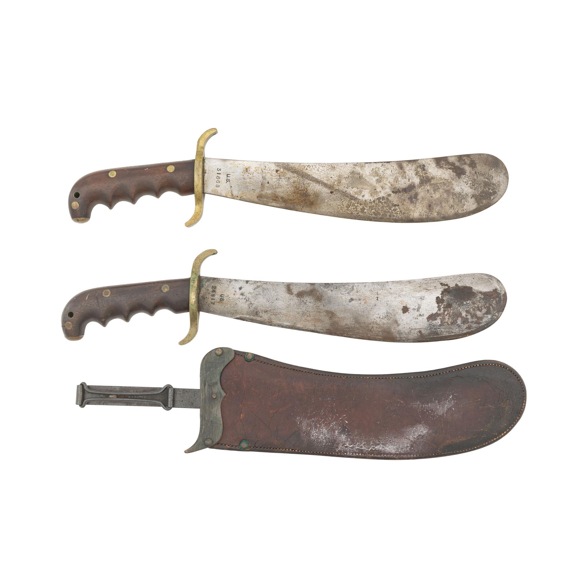 Two US Model 1904 Bolo Knives, One with Scabbard