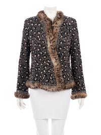 Oscar de la Renta Beaded Jacket Trimmed in Fur