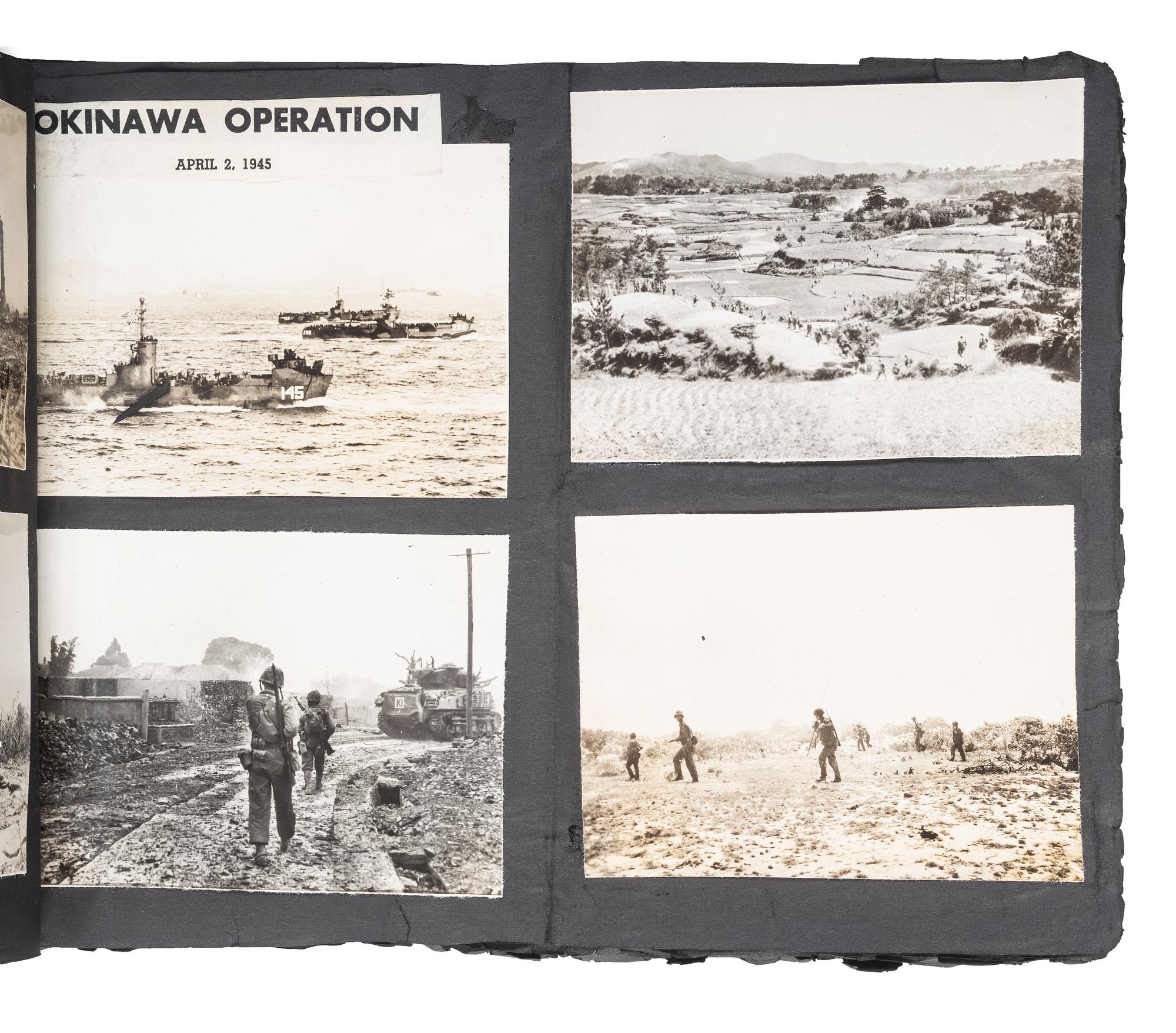 [WORLD WAR II]. Extensive US Marine Corps album identified to African American Corporal Charles H. Fowler, 52nd Defense Battalion, USMC, who trained at Montford Point, Camp Lejeune, North Carolina.