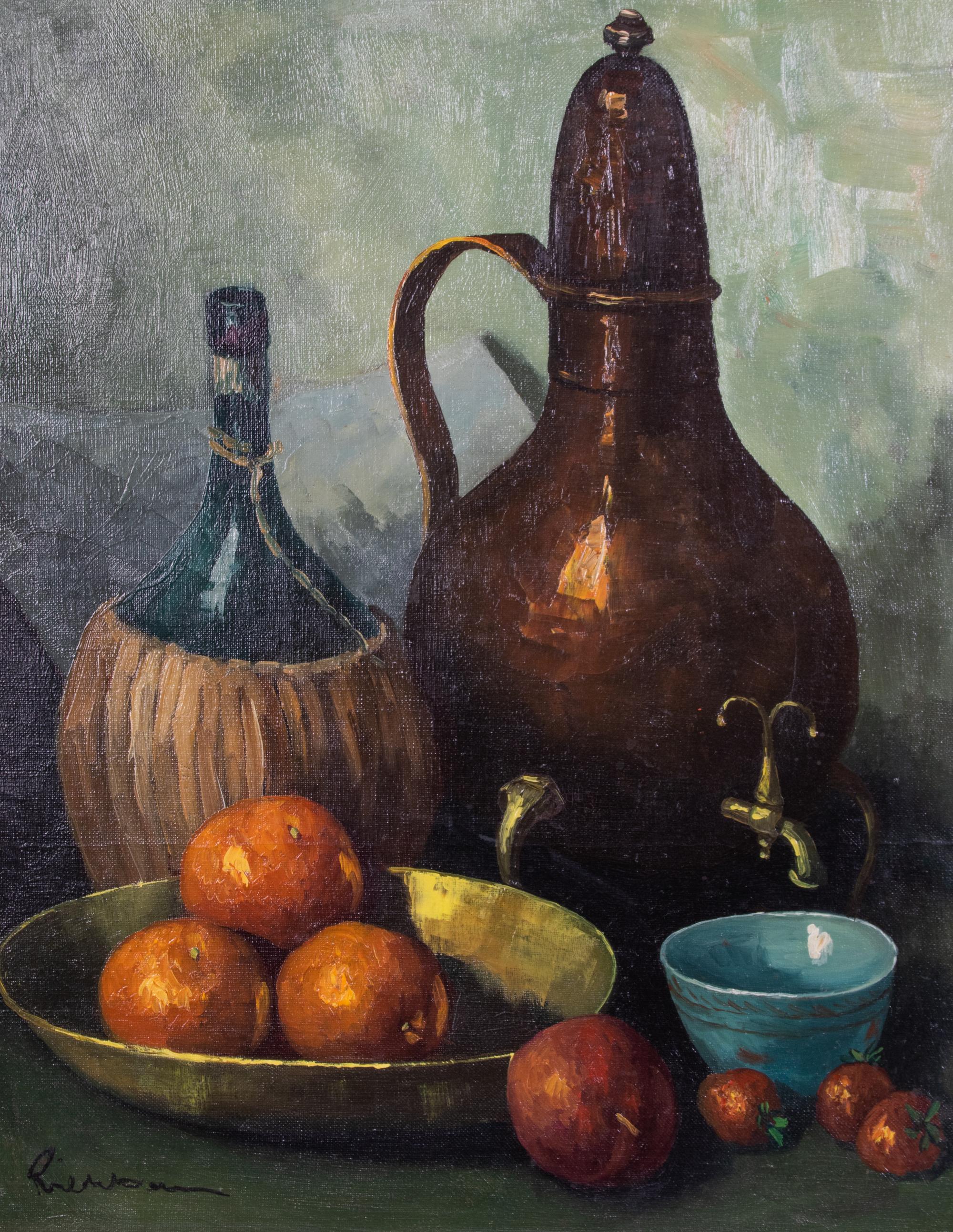 Four Still Life Paintings Depicting Fruit and Wine