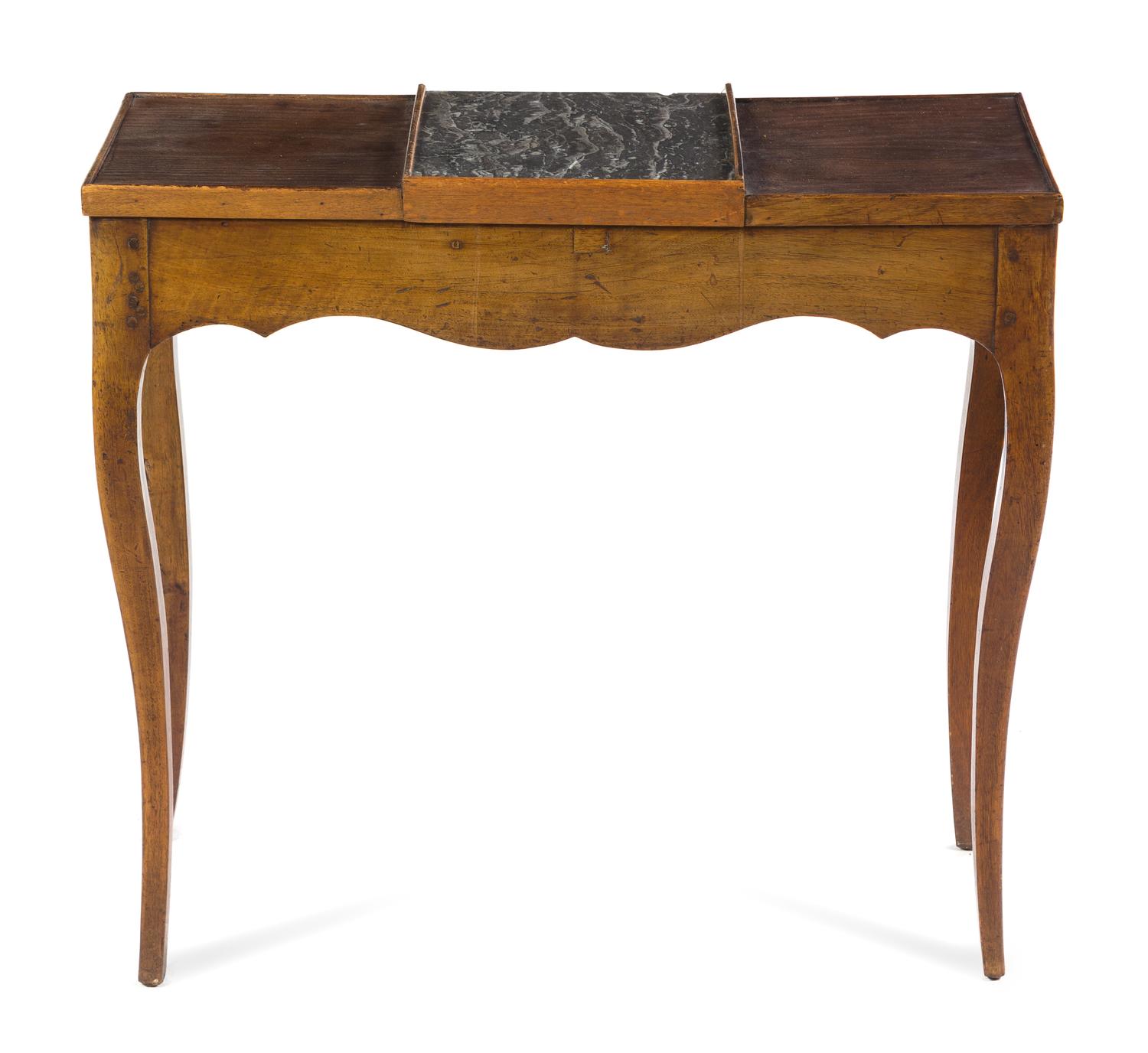 A French Provincial Console Table Height 27 x width 30 x depth 11 1/4 inches.