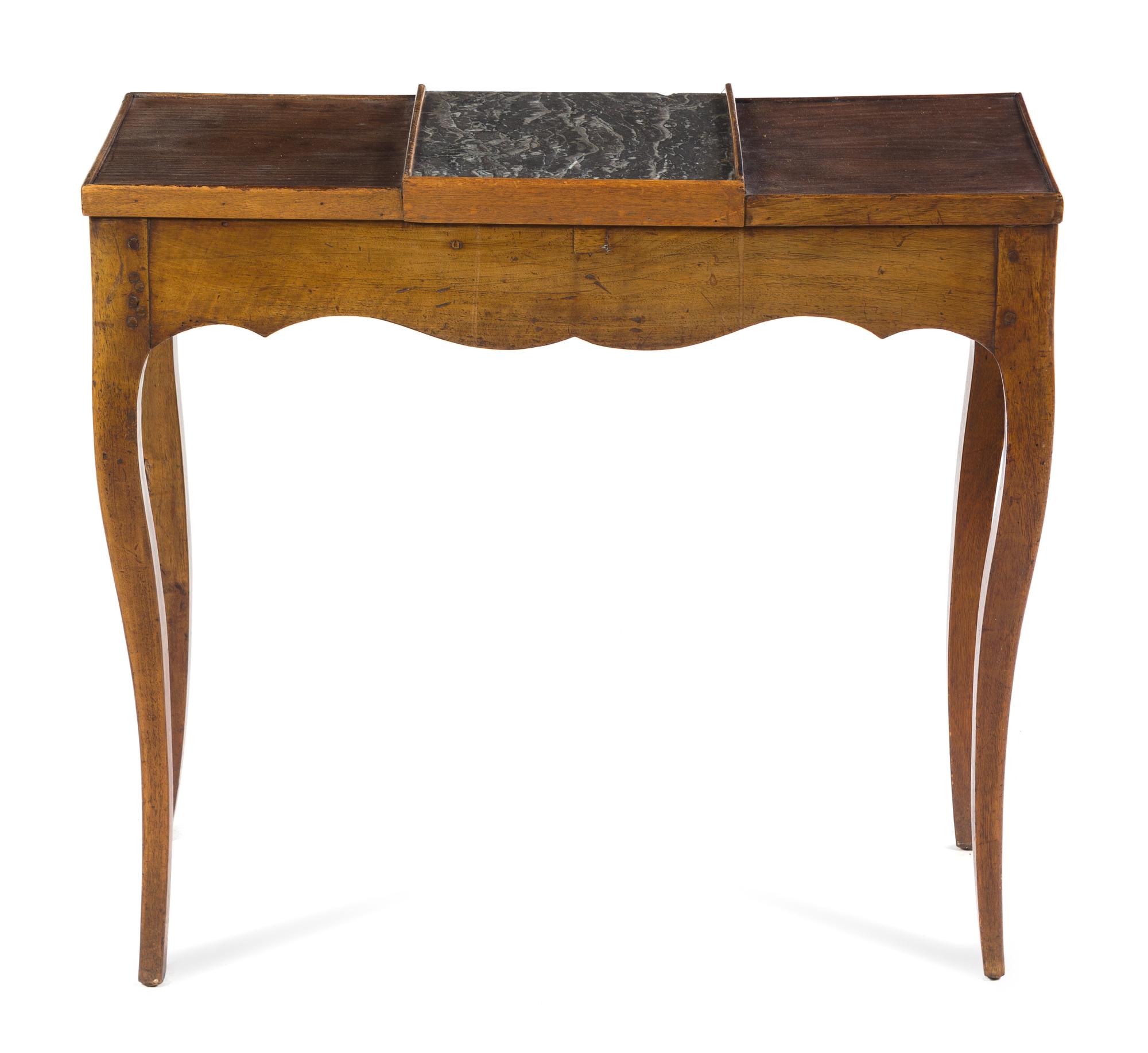 A French Provincial Console Table Height 27 x width 30 x depth 11 1/4 inches.