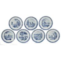 Group of seven Dutch Delft calendar plates Lampetkan Factory, under Widow Gerret Brower, circa 1750-1760