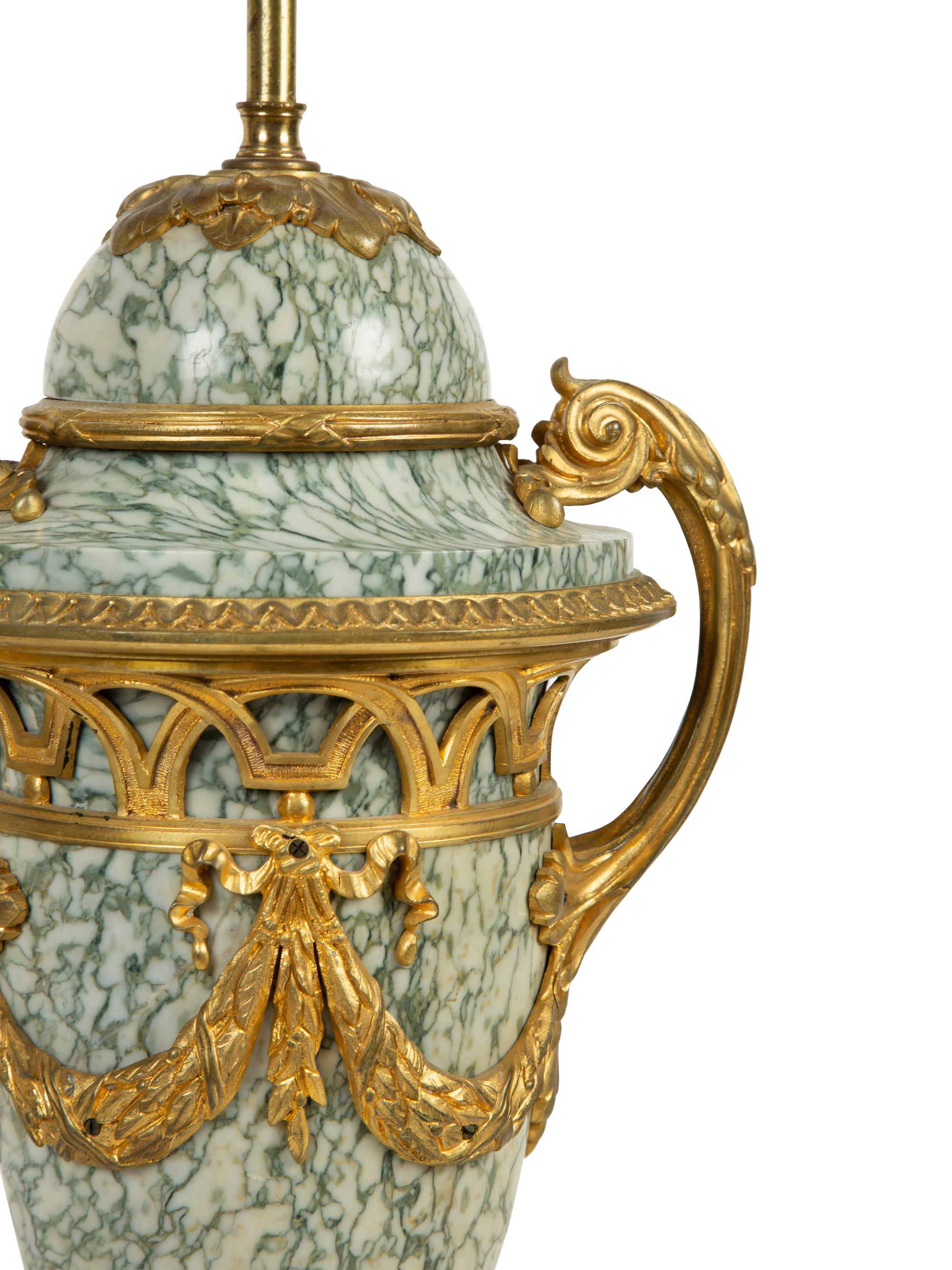 A Pair of Louis XV Style Bronze Mounted Marble Urn-Form Lamps — 19TH CENTURY