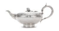 A Victorian Silver Teapot, George John Richards, London, 1865, of squat form, having a gourd finial surmounting a C-scroll, floral and