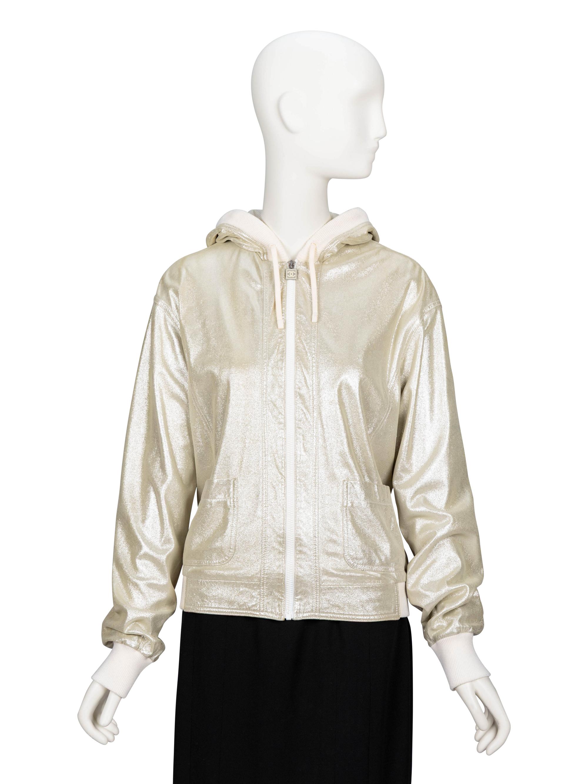 Chanel, Glittery Leather Zip-Up Jacket